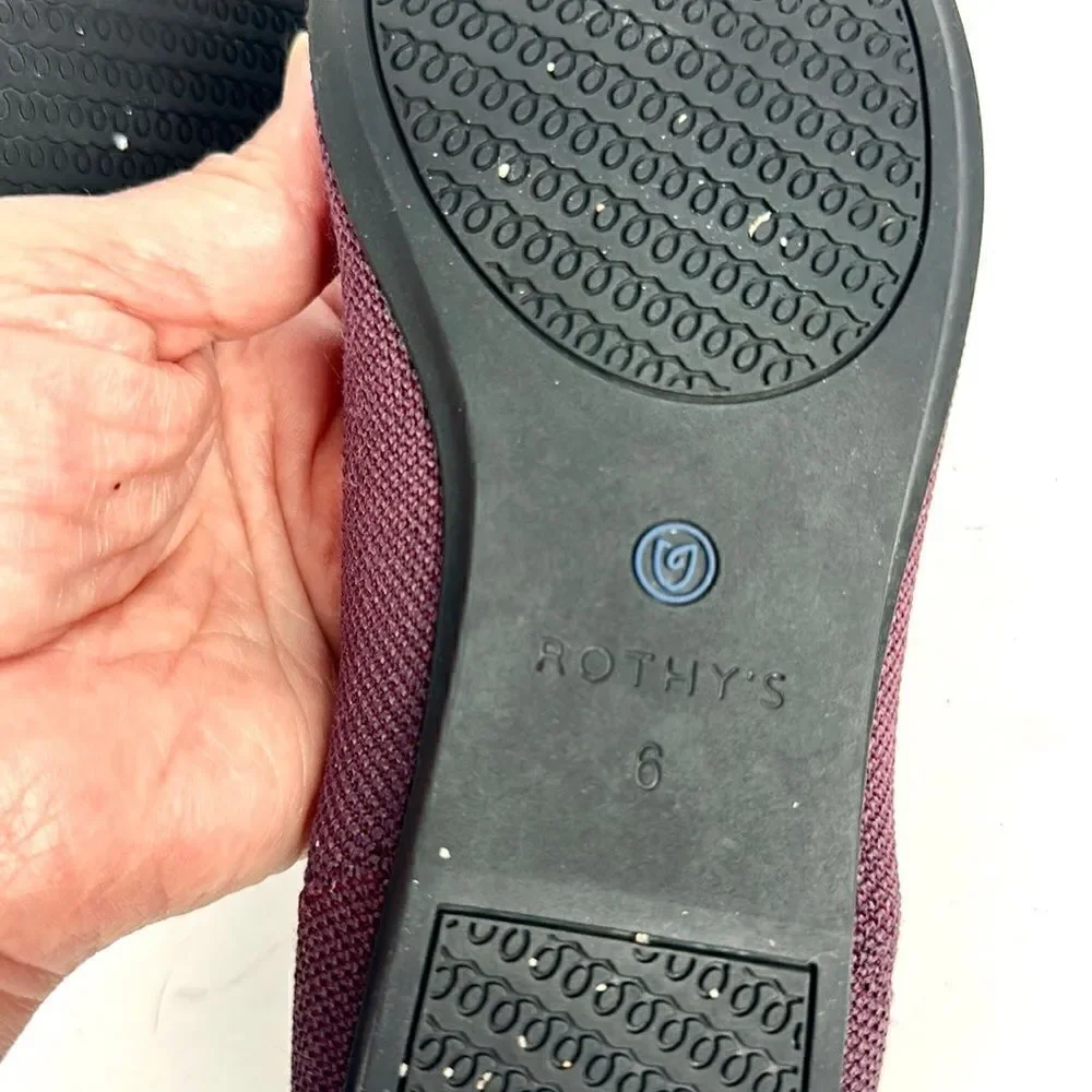 Rothy's The Flat Ballet Shoes Burgundy Round Toe Retired Color Size 6